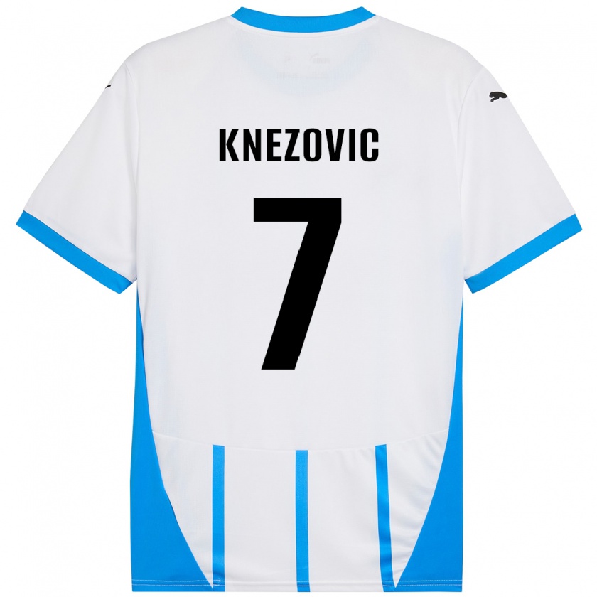 Kandiny Gyermek Borna Knezovic #7 Fehér Kék Idegenbeli Jersey 2024/25 Mez Póló Ing