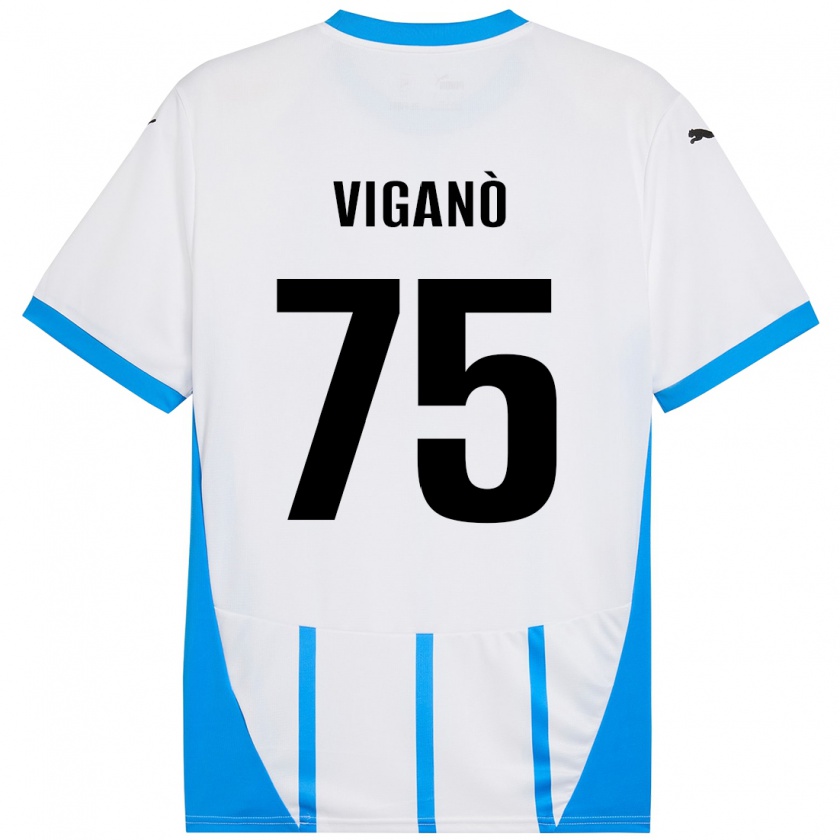 Kandiny Gyermek Lorenzo Viganò #75 Fehér Kék Idegenbeli Jersey 2024/25 Mez Póló Ing