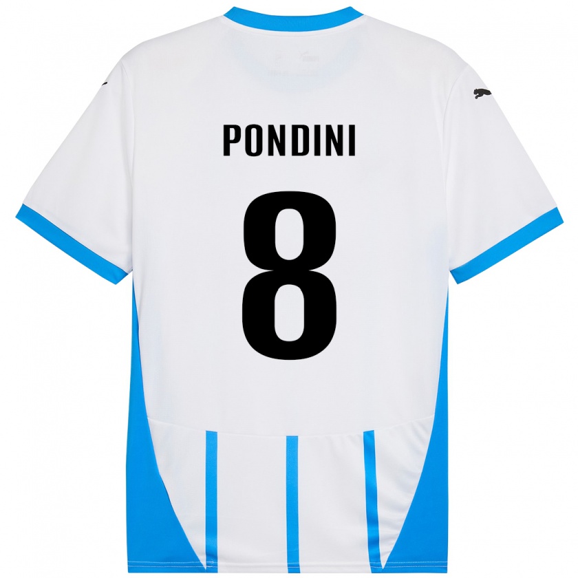 Kandiny Gyermek Giada Pondini #8 Fehér Kék Idegenbeli Jersey 2024/25 Mez Póló Ing