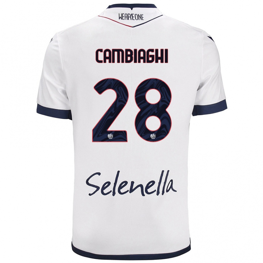 Kandiny Gyermek Nicolò Cambiaghi #28 Fehér Royal Blue Idegenbeli Jersey 2024/25 Mez Póló Ing