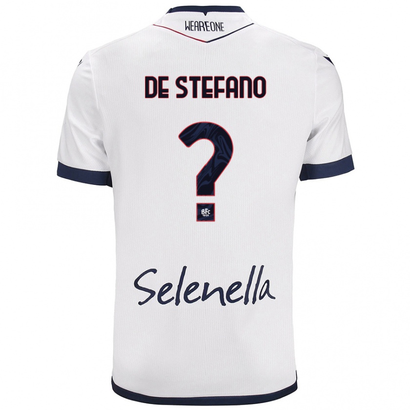 Kandiny Gyermek Nicolò De Stefano #0 Fehér Royal Blue Idegenbeli Jersey 2024/25 Mez Póló Ing