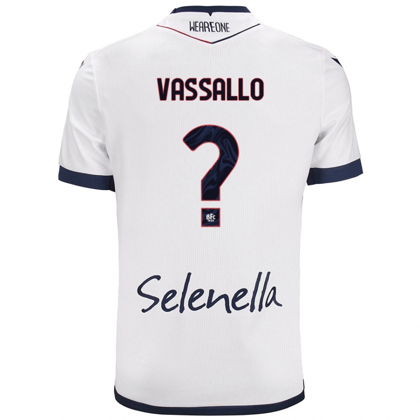 Kandiny Gyermek Giacomo Vassallo #0 Fehér Royal Blue Idegenbeli Jersey 2024/25 Mez Póló Ing