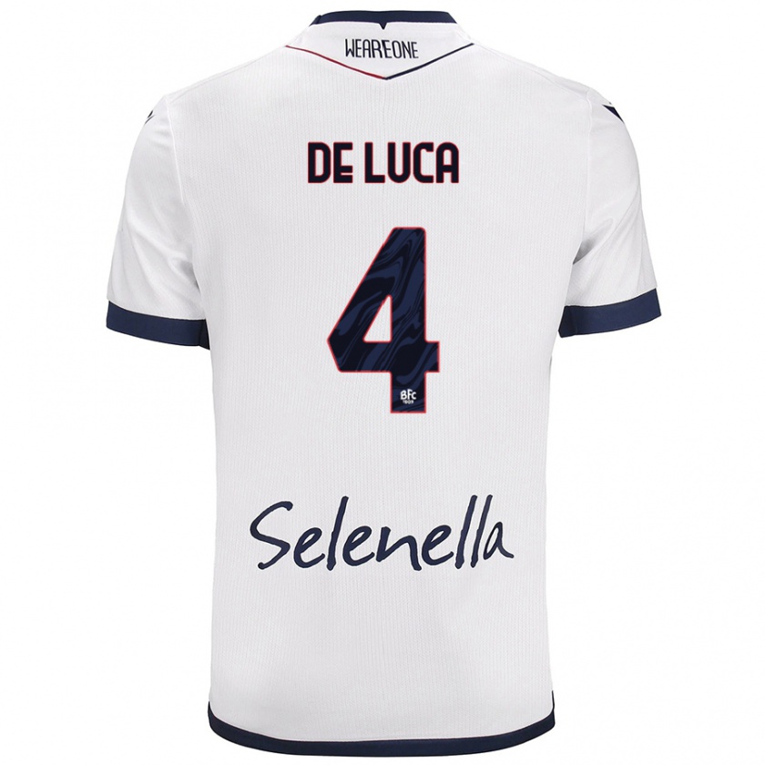 Kandiny Gyermek Alessandro De Luca #4 Fehér Royal Blue Idegenbeli Jersey 2024/25 Mez Póló Ing