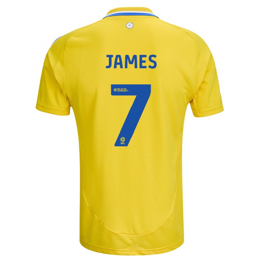 Kandiny Gyermek Daniel James #7 Sárga Kék Idegenbeli Jersey 2024/25 Mez Póló Ing