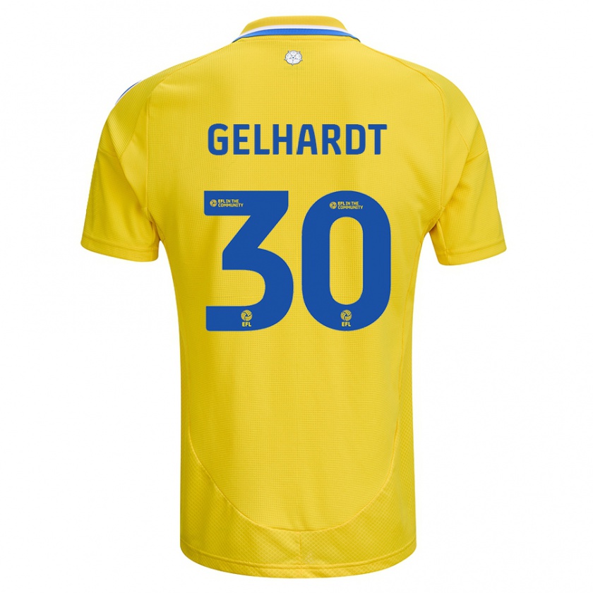 Kandiny Gyermek Joe Gelhardt #30 Sárga Kék Idegenbeli Jersey 2024/25 Mez Póló Ing