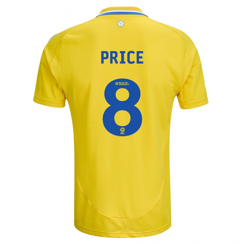 Kandiny Gyermek Leoni Price #8 Sárga Kék Idegenbeli Jersey 2024/25 Mez Póló Ing