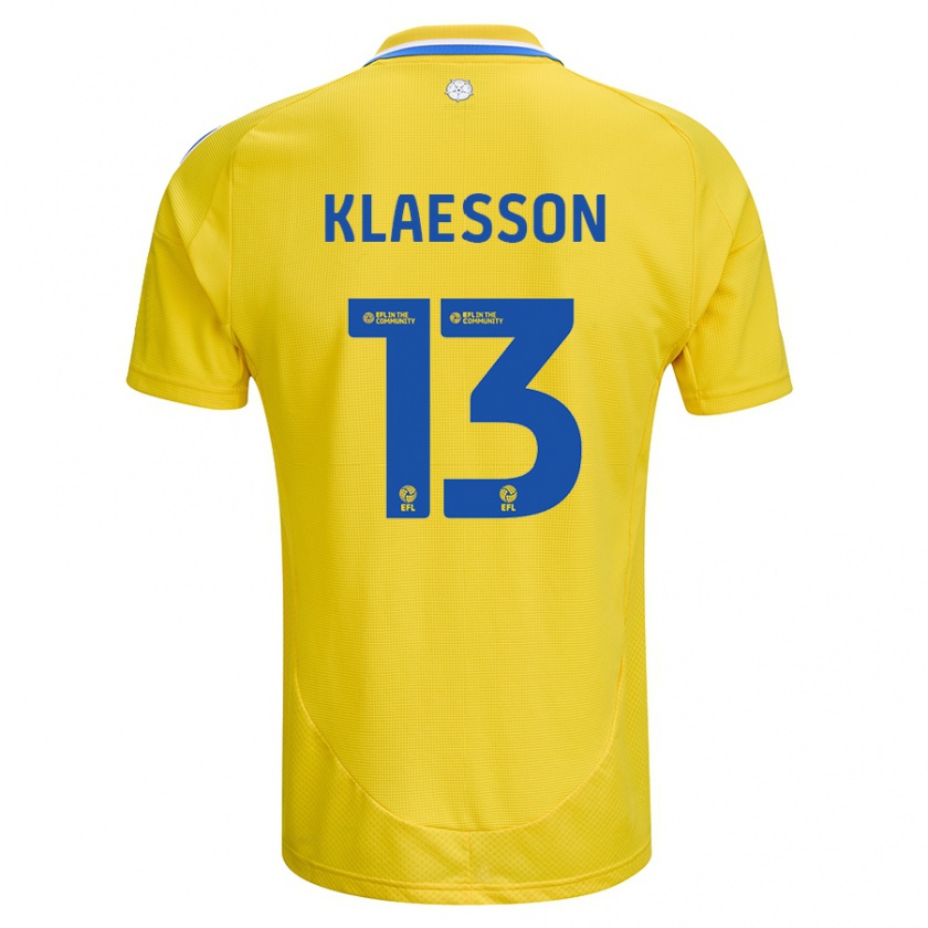 Kandiny Gyermek Kristoffer Klaesson #13 Sárga Kék Idegenbeli Jersey 2024/25 Mez Póló Ing