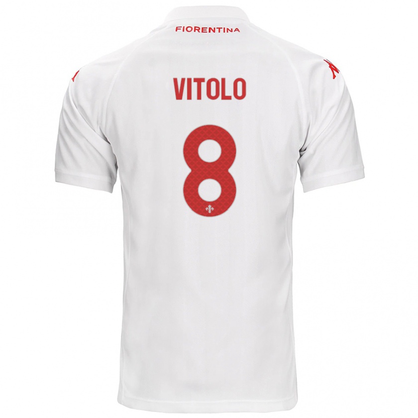 Kandiny Gyermek Federico Vitolo #8 Fehér Idegenbeli Jersey 2024/25 Mez Póló Ing