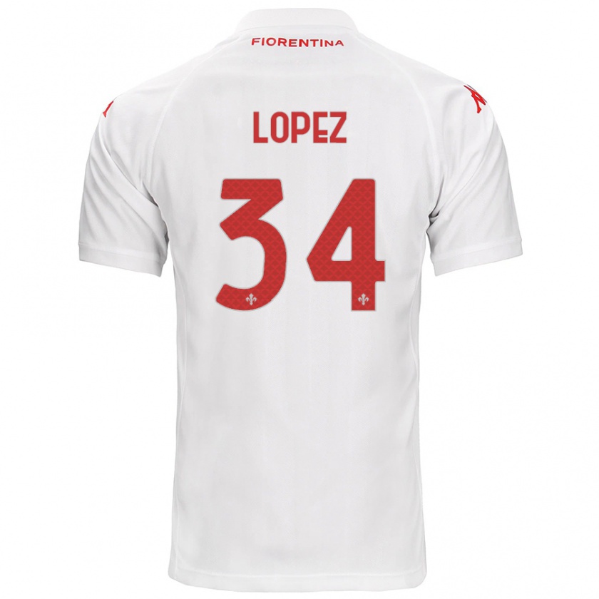 Kandiny Gyermek Lucas López #34 Fehér Idegenbeli Jersey 2024/25 Mez Póló Ing