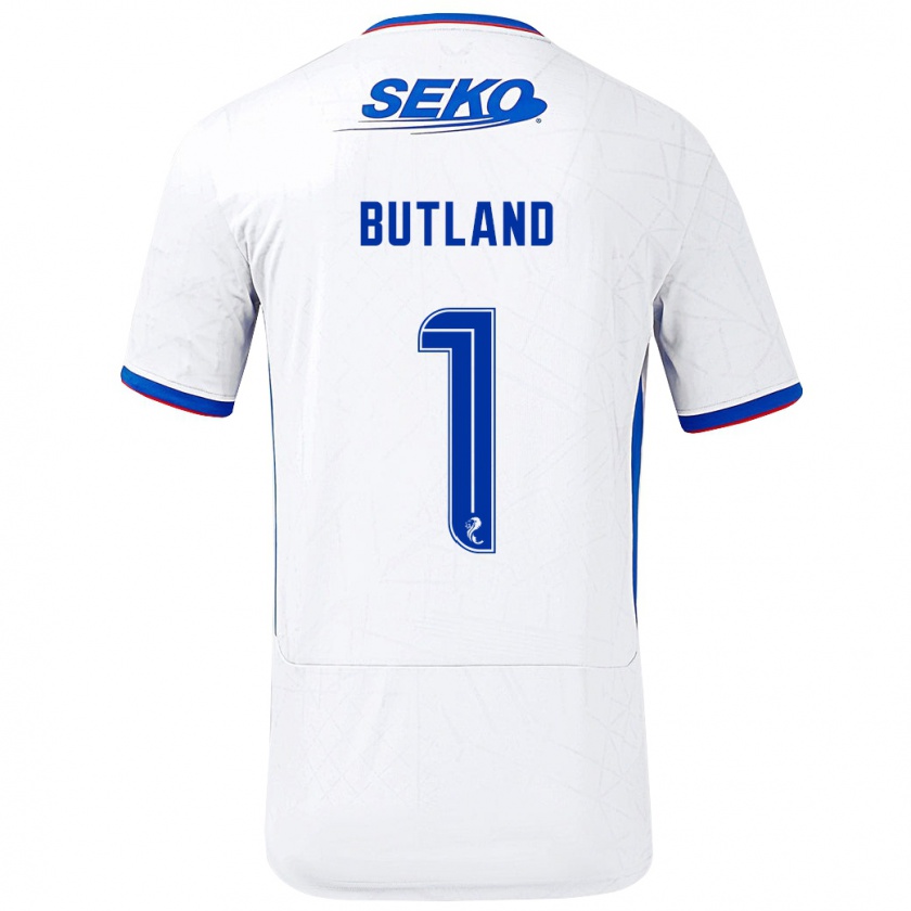 Kandiny Gyermek Jack Butland #1 Fehér Kék Idegenbeli Jersey 2024/25 Mez Póló Ing