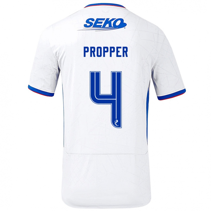 Kandiny Gyermek Robin Pröpper #4 Fehér Kék Idegenbeli Jersey 2024/25 Mez Póló Ing