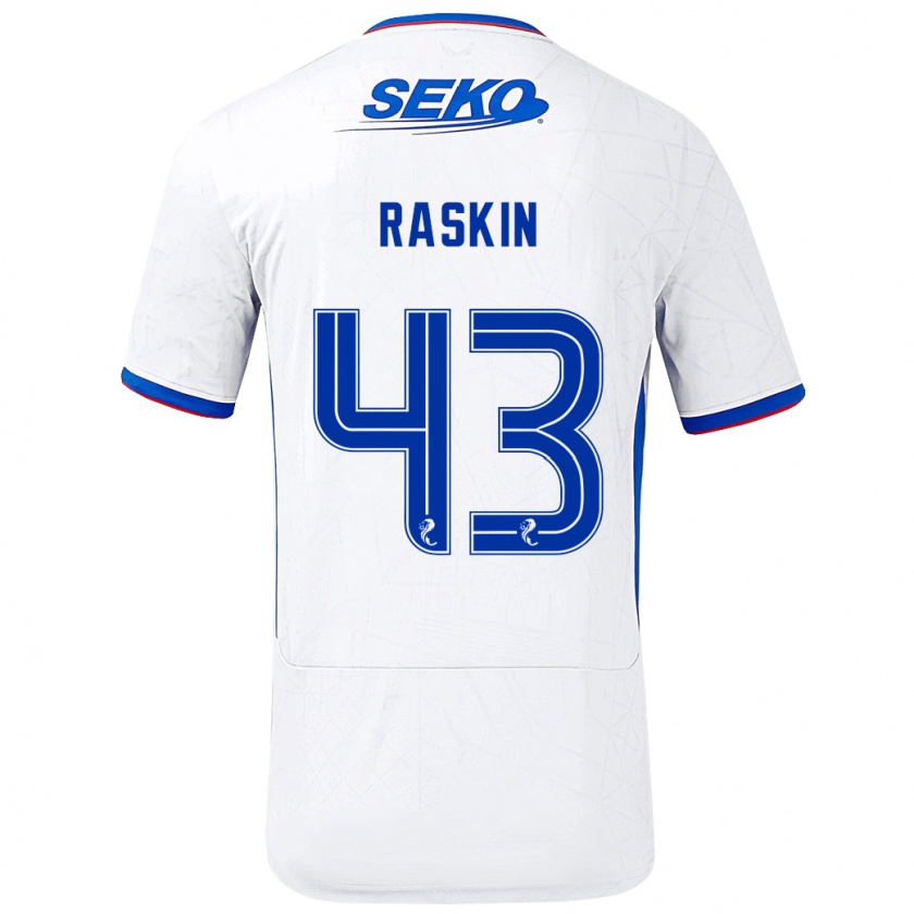 Kandiny Gyermek Nicolas Raskin #43 Fehér Kék Idegenbeli Jersey 2024/25 Mez Póló Ing