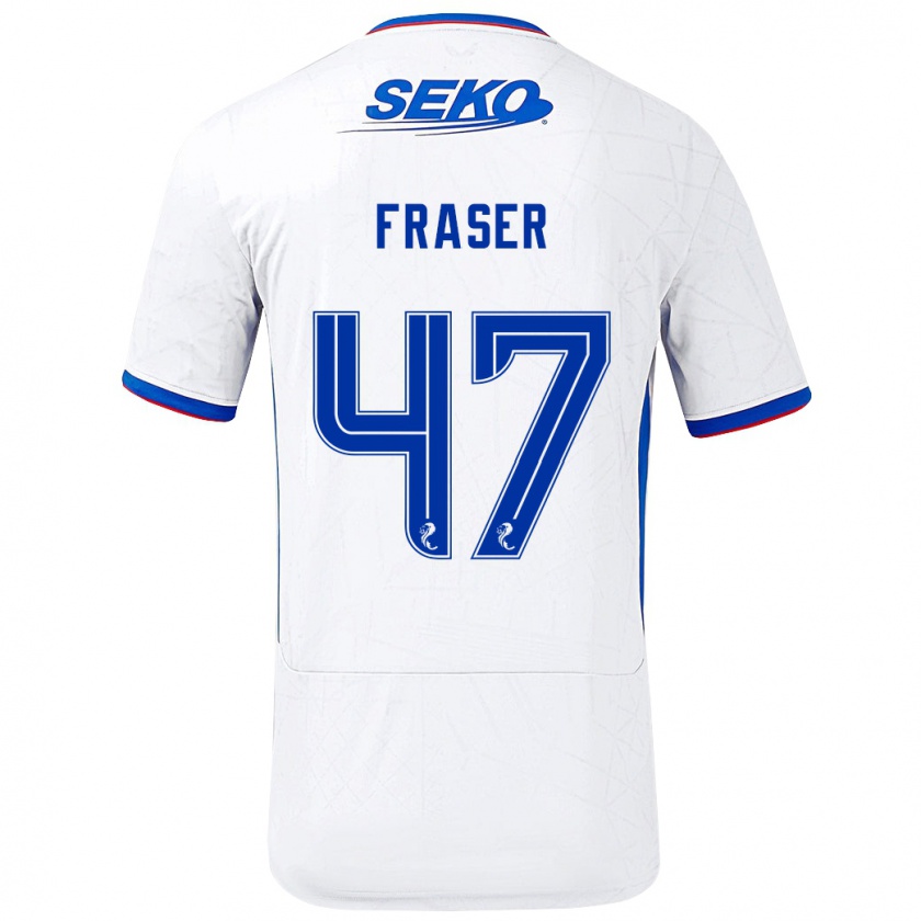 Kandiny Gyermek Robbie Fraser #47 Fehér Kék Idegenbeli Jersey 2024/25 Mez Póló Ing