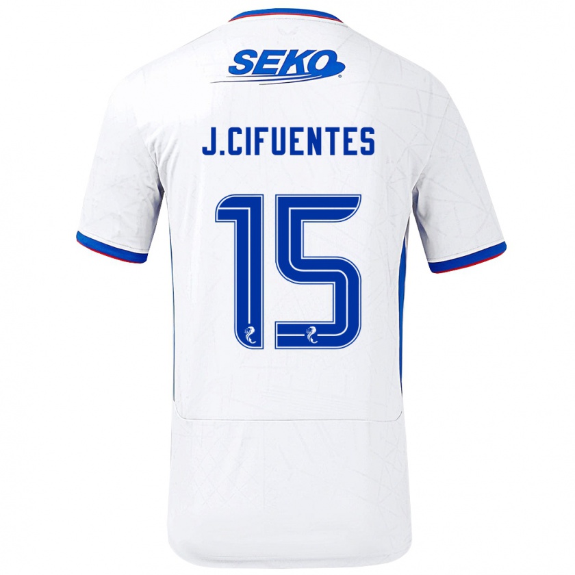 Kandiny Gyermek José Cifuentes #15 Fehér Kék Idegenbeli Jersey 2024/25 Mez Póló Ing