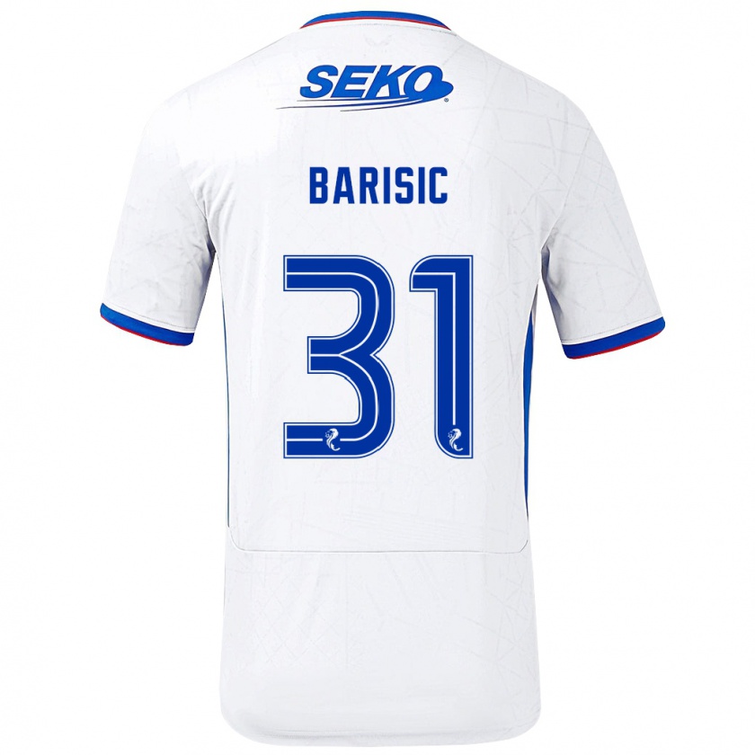 Kandiny Gyermek Borna Barisic #31 Fehér Kék Idegenbeli Jersey 2024/25 Mez Póló Ing