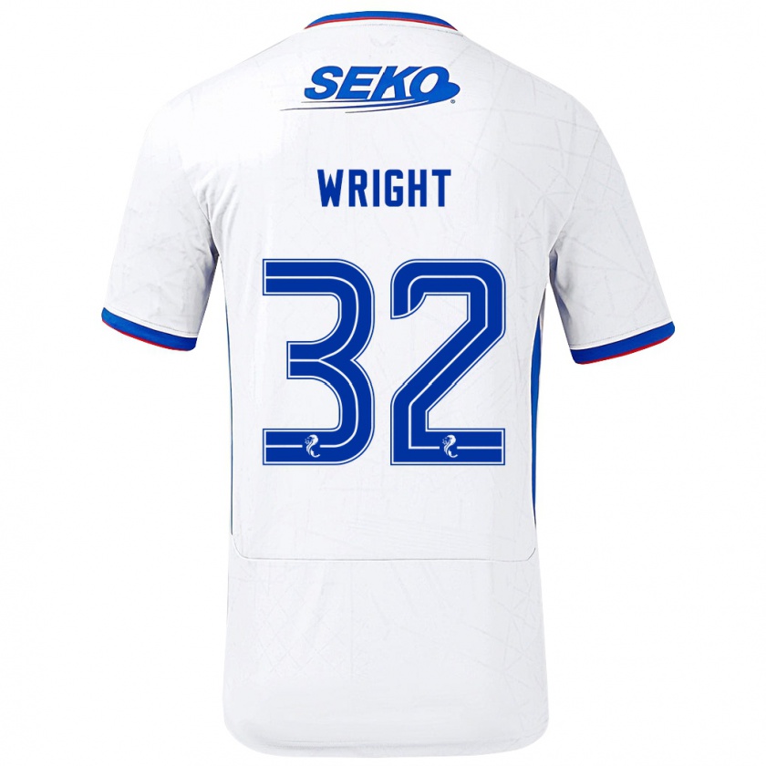 Kandiny Gyermek Kieran Wright #32 Fehér Kék Idegenbeli Jersey 2024/25 Mez Póló Ing