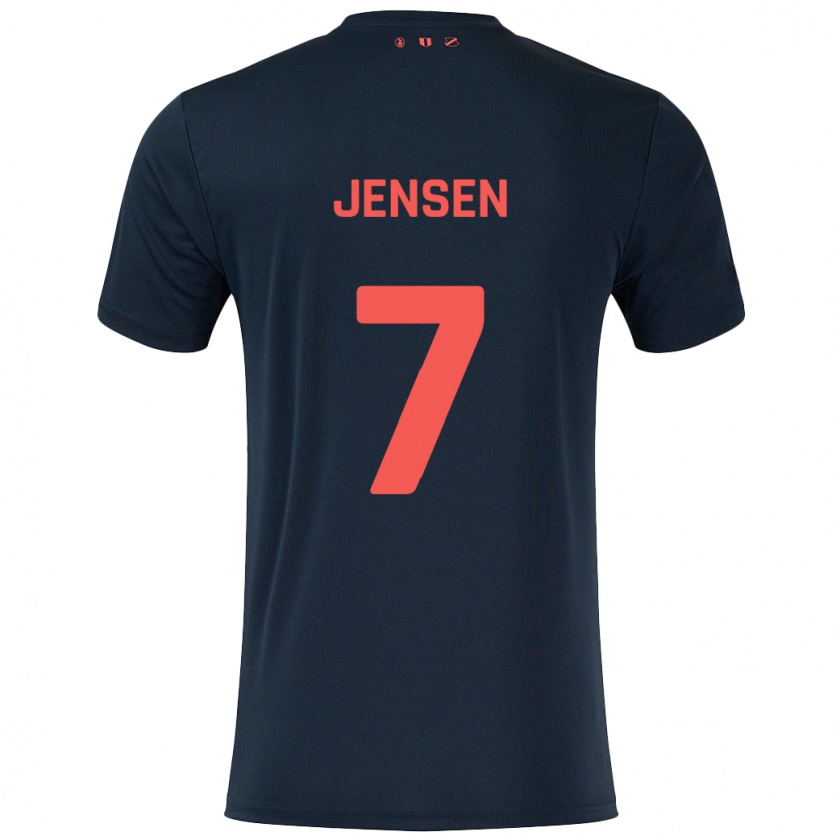 Kandiny Gyermek Victor Jensen #7 Fekete Piros Idegenbeli Jersey 2024/25 Mez Póló Ing