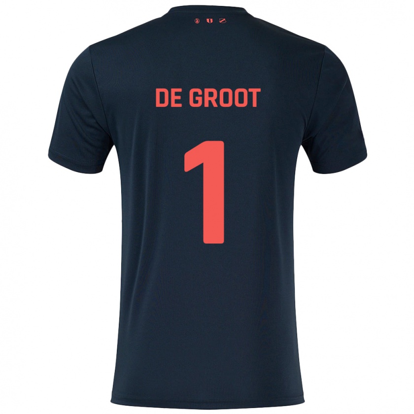 Kandiny Gyermek Jasmijn De Groot #1 Fekete Piros Idegenbeli Jersey 2024/25 Mez Póló Ing