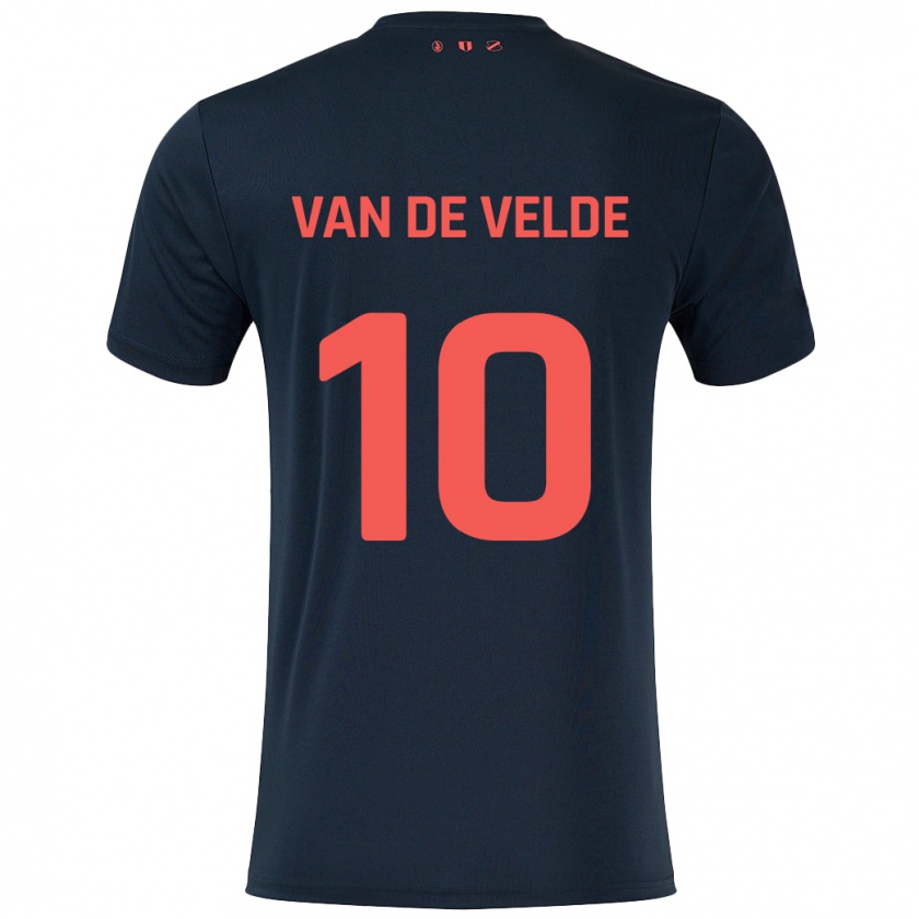 Kandiny Gyermek Senne Van De Velde #10 Fekete Piros Idegenbeli Jersey 2024/25 Mez Póló Ing