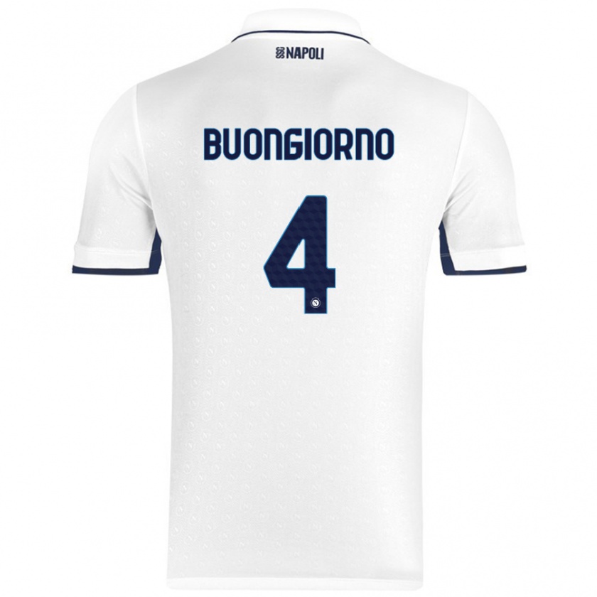 Kandiny Gyermek Alessandro Buongiorno #4 Fehér Royal Blue Idegenbeli Jersey 2024/25 Mez Póló Ing