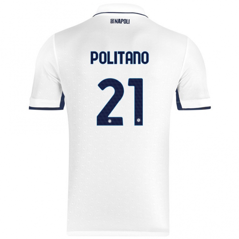 Kandiny Gyermek Matteo Politano #21 Fehér Royal Blue Idegenbeli Jersey 2024/25 Mez Póló Ing