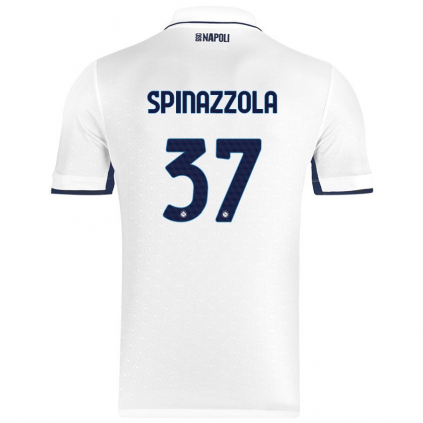 Kandiny Gyermek Leonardo Spinazzola #37 Fehér Royal Blue Idegenbeli Jersey 2024/25 Mez Póló Ing