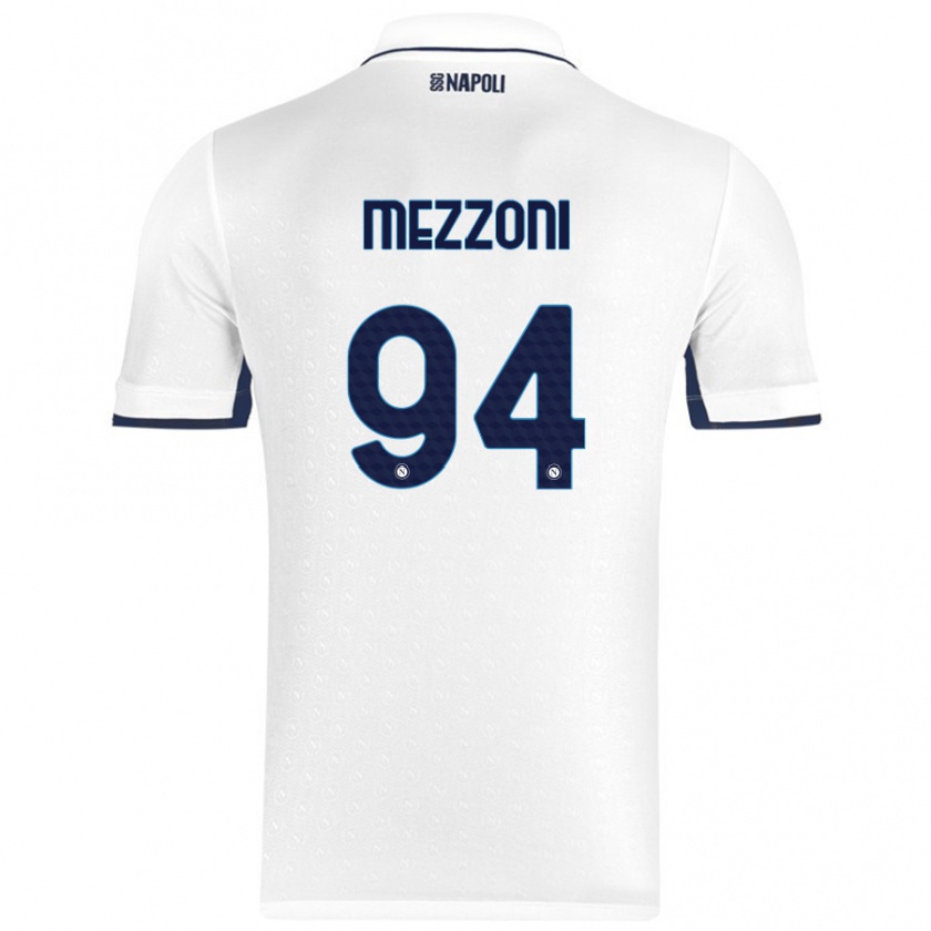 Kandiny Gyermek Francesco Mezzoni #94 Fehér Royal Blue Idegenbeli Jersey 2024/25 Mez Póló Ing