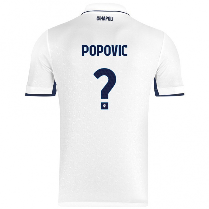 Kandiny Gyermek Matija Popovic #0 Fehér Royal Blue Idegenbeli Jersey 2024/25 Mez Póló Ing