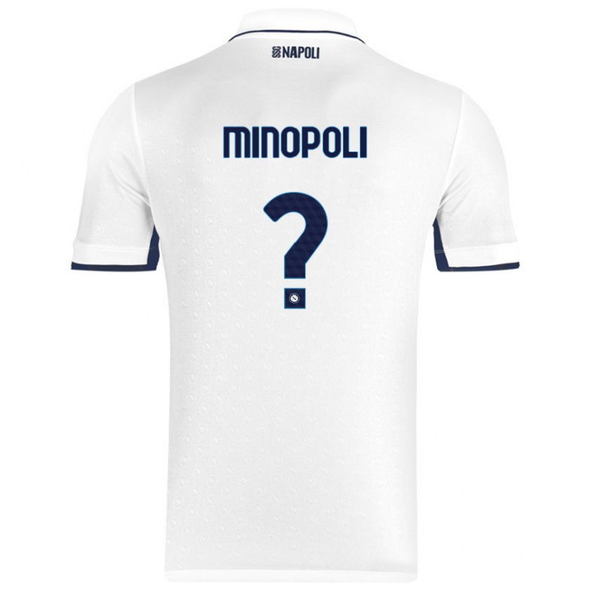 Kandiny Gyermek Francesco Minopoli #0 Fehér Royal Blue Idegenbeli Jersey 2024/25 Mez Póló Ing