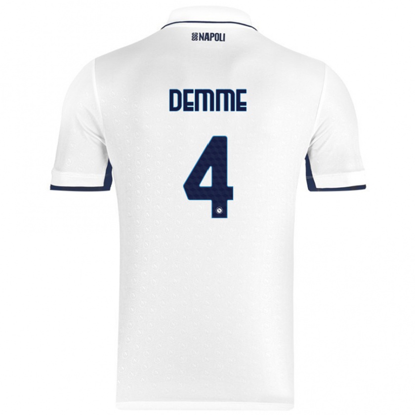 Kandiny Gyermek Diego Demme #4 Fehér Royal Blue Idegenbeli Jersey 2024/25 Mez Póló Ing