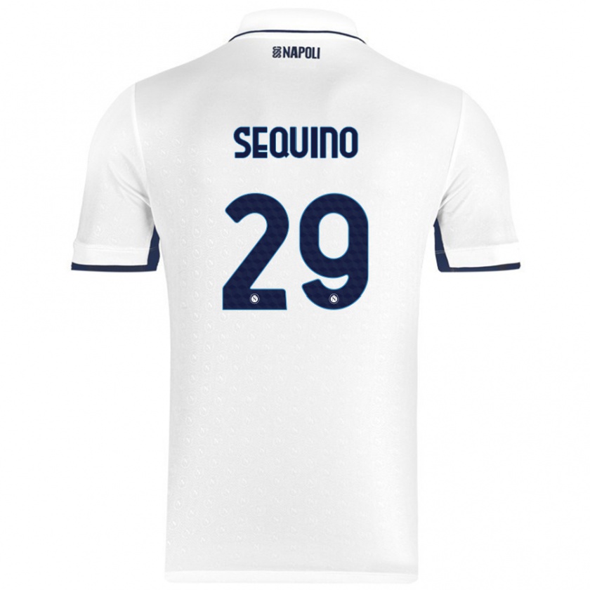 Kandiny Gyermek Giovanni Sequino #29 Fehér Royal Blue Idegenbeli Jersey 2024/25 Mez Póló Ing