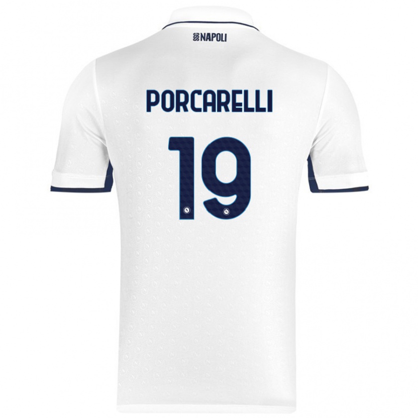 Kandiny Gyermek Maddelena Porcarelli #19 Fehér Royal Blue Idegenbeli Jersey 2024/25 Mez Póló Ing