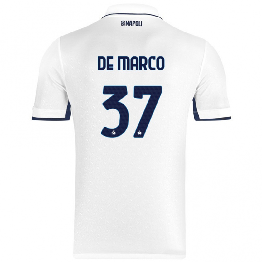 Kandiny Gyermek Francesco De Marco #37 Fehér Royal Blue Idegenbeli Jersey 2024/25 Mez Póló Ing