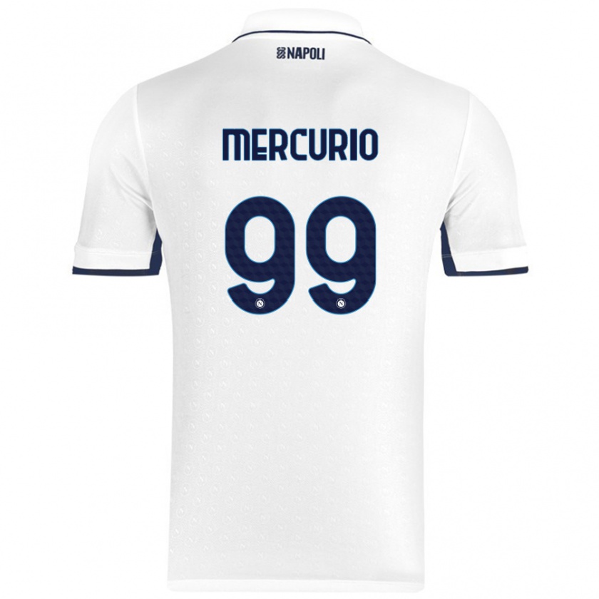 Kandiny Gyermek Giovanni Mercurio #99 Fehér Royal Blue Idegenbeli Jersey 2024/25 Mez Póló Ing