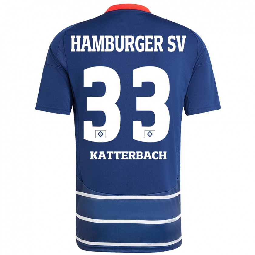 Kandiny Gyermek Noah Katterbach #33 Sötétkék Idegenbeli Jersey 2024/25 Mez Póló Ing