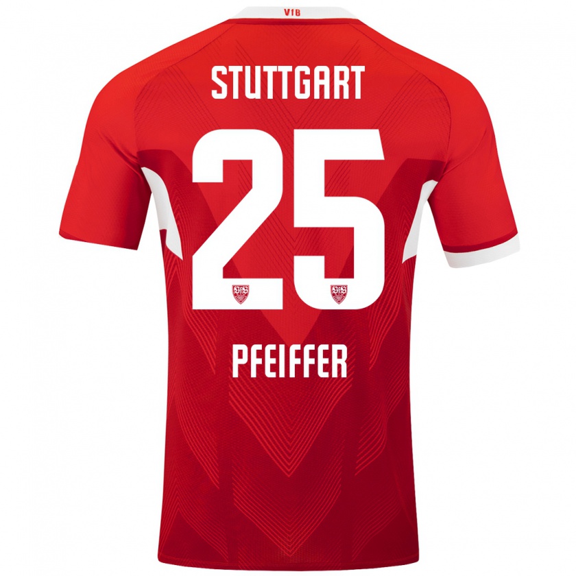 Kandiny Gyermek Luca Pfeiffer #25 Piros Fehér Idegenbeli Jersey 2024/25 Mez Póló Ing