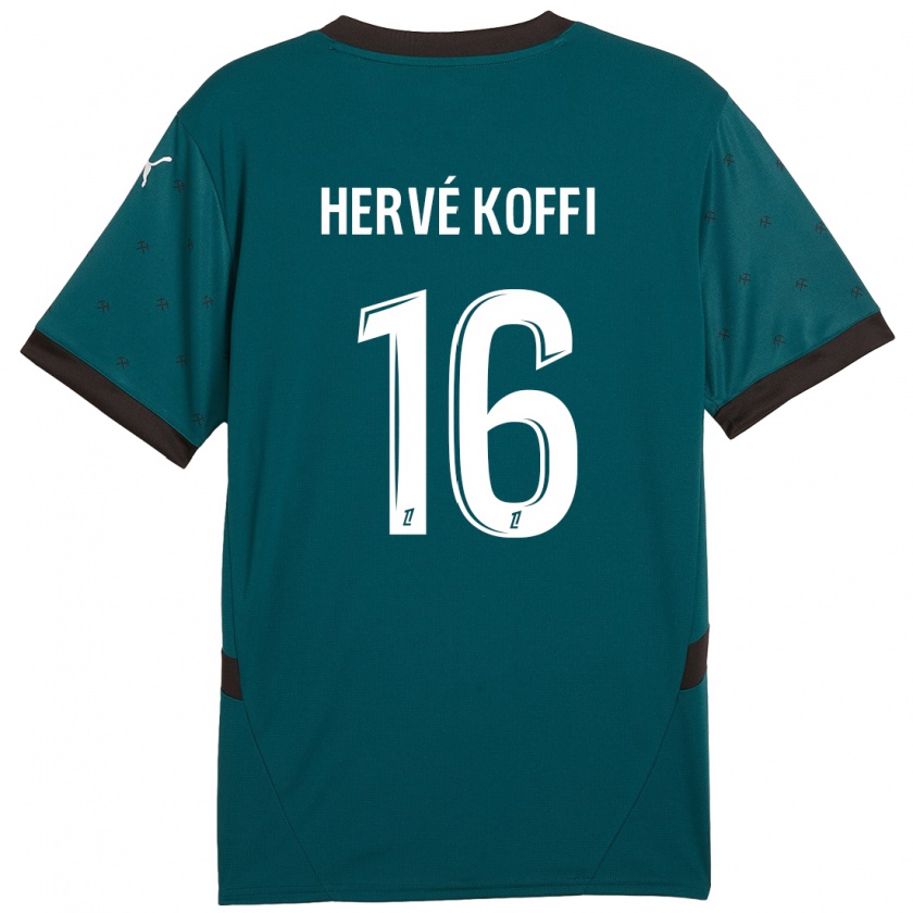 Kandiny Gyermek Hervé Koffi #16 Sötétzöld Idegenbeli Jersey 2024/25 Mez Póló Ing