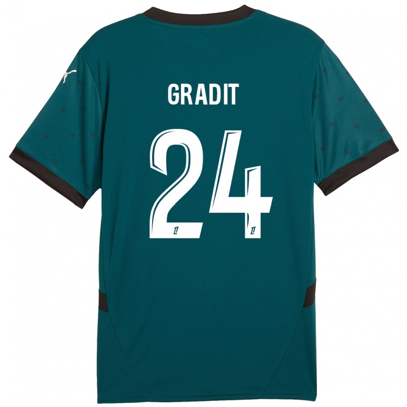 Kandiny Gyermek Jonathan Gradit #24 Sötétzöld Idegenbeli Jersey 2024/25 Mez Póló Ing