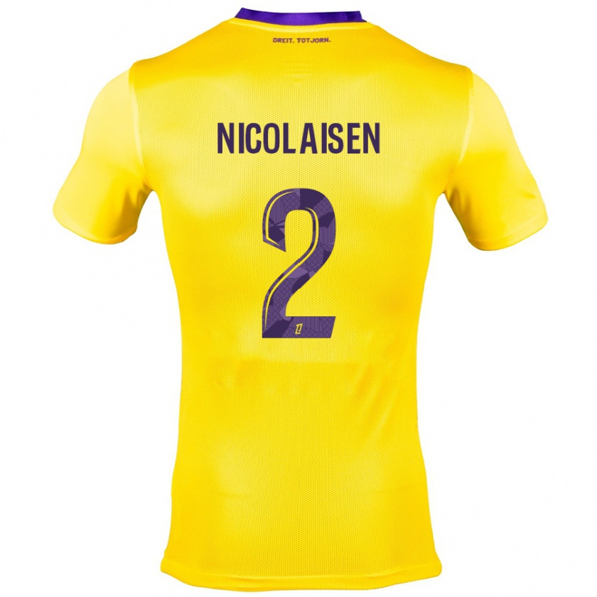 Kandiny Gyermek Rasmus Nicolaisen #2 Sárga Lila Idegenbeli Jersey 2024/25 Mez Póló Ing