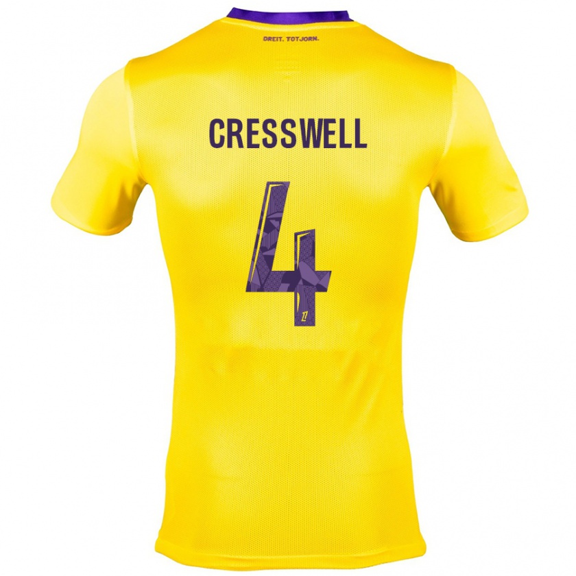 Kandiny Gyermek Charlie Cresswell #4 Sárga Lila Idegenbeli Jersey 2024/25 Mez Póló Ing