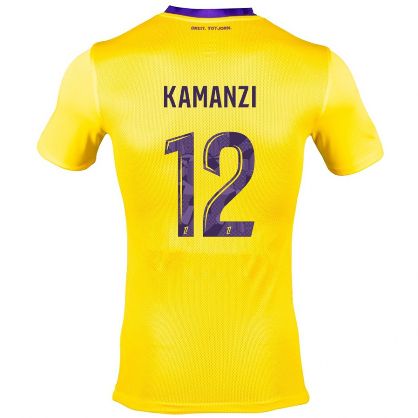 Kandiny Gyermek Warren Kamanzi #12 Sárga Lila Idegenbeli Jersey 2024/25 Mez Póló Ing