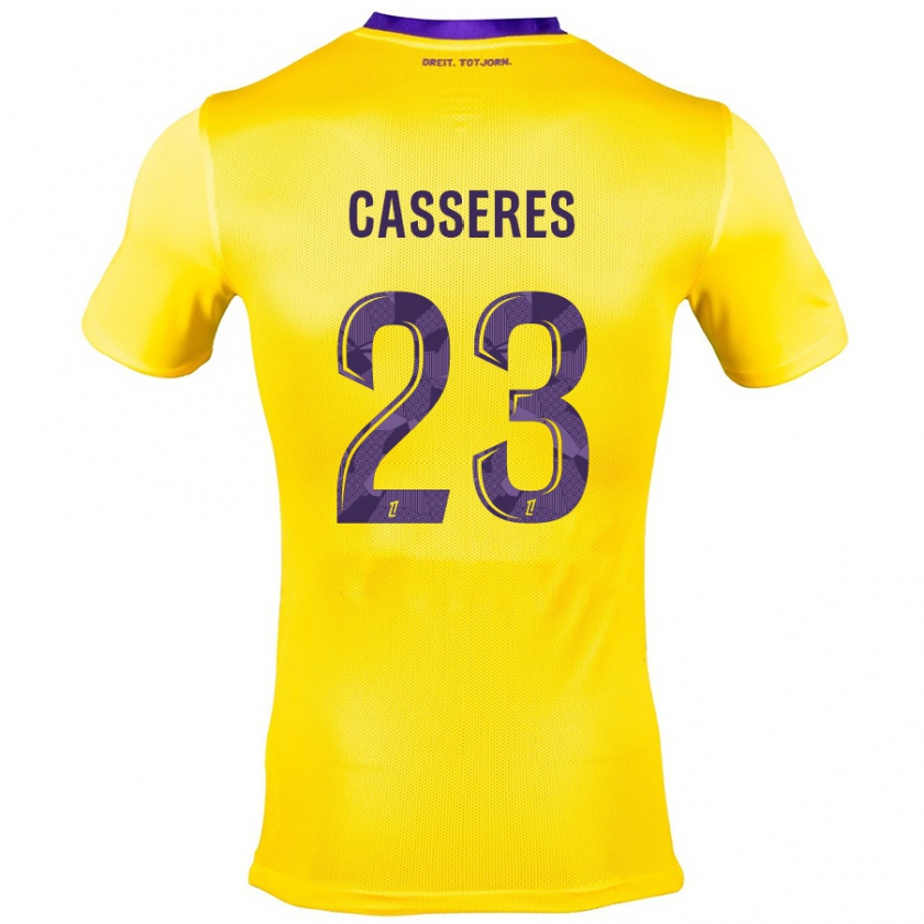 Kandiny Gyermek Cristian Cásseres Jr. #23 Sárga Lila Idegenbeli Jersey 2024/25 Mez Póló Ing