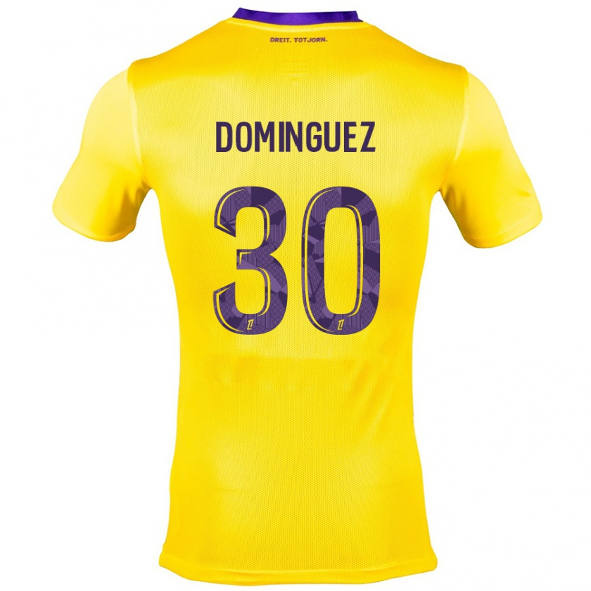 Kandiny Gyermek Álex Domínguez #30 Sárga Lila Idegenbeli Jersey 2024/25 Mez Póló Ing