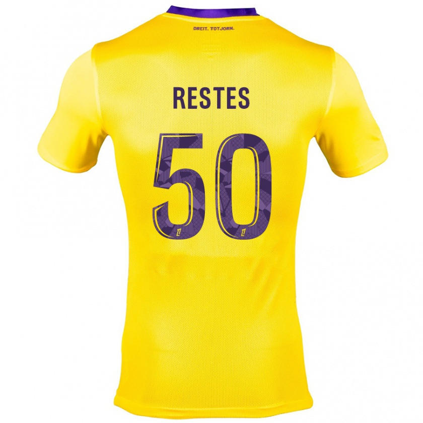 Kandiny Gyermek Guillaume Restes #50 Sárga Lila Idegenbeli Jersey 2024/25 Mez Póló Ing