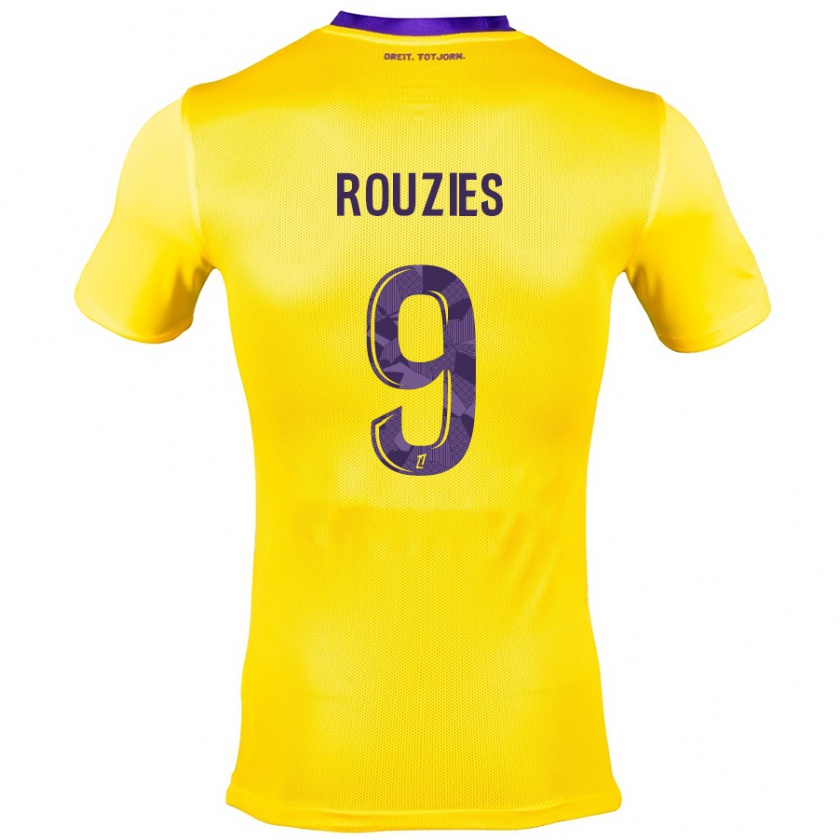 Kandiny Gyermek Manon Rouzies #9 Sárga Lila Idegenbeli Jersey 2024/25 Mez Póló Ing