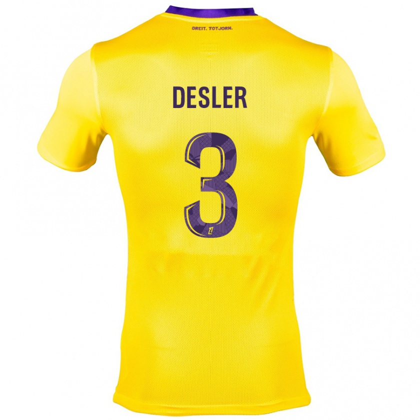 Kandiny Gyermek Mikkel Desler #3 Sárga Lila Idegenbeli Jersey 2024/25 Mez Póló Ing