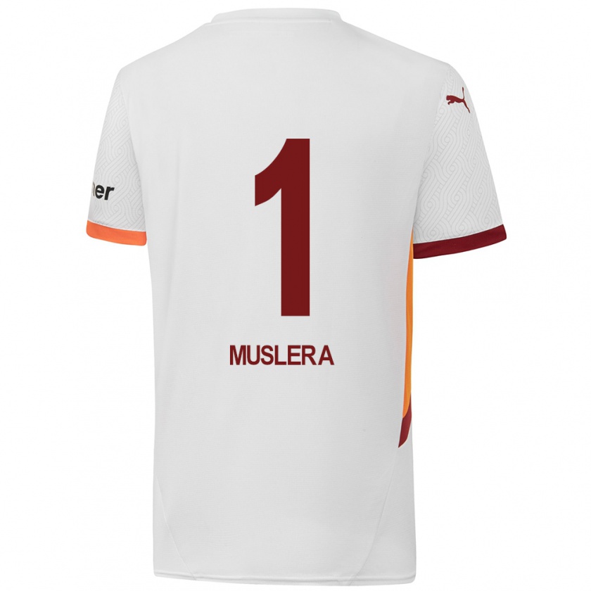 Kandiny Gyermek Fernando Muslera #1 Fehér Sárga Piros Idegenbeli Jersey 2024/25 Mez Póló Ing