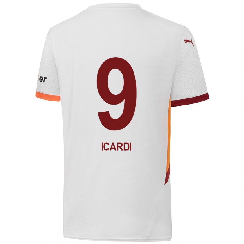 Kandiny Gyermek Mauro Icardi #9 Fehér Sárga Piros Idegenbeli Jersey 2024/25 Mez Póló Ing