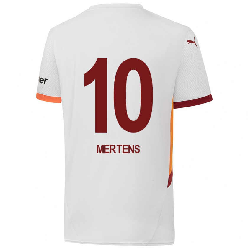 Kandiny Gyermek Dries Mertens #10 Fehér Sárga Piros Idegenbeli Jersey 2024/25 Mez Póló Ing