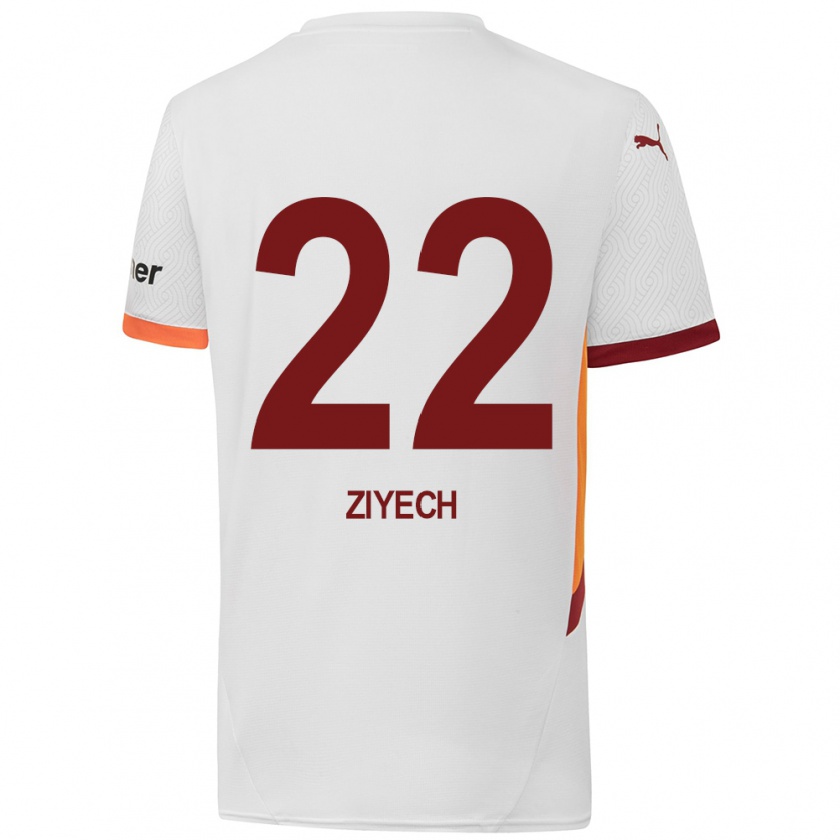 Kandiny Gyermek Hakim Ziyech #22 Fehér Sárga Piros Idegenbeli Jersey 2024/25 Mez Póló Ing